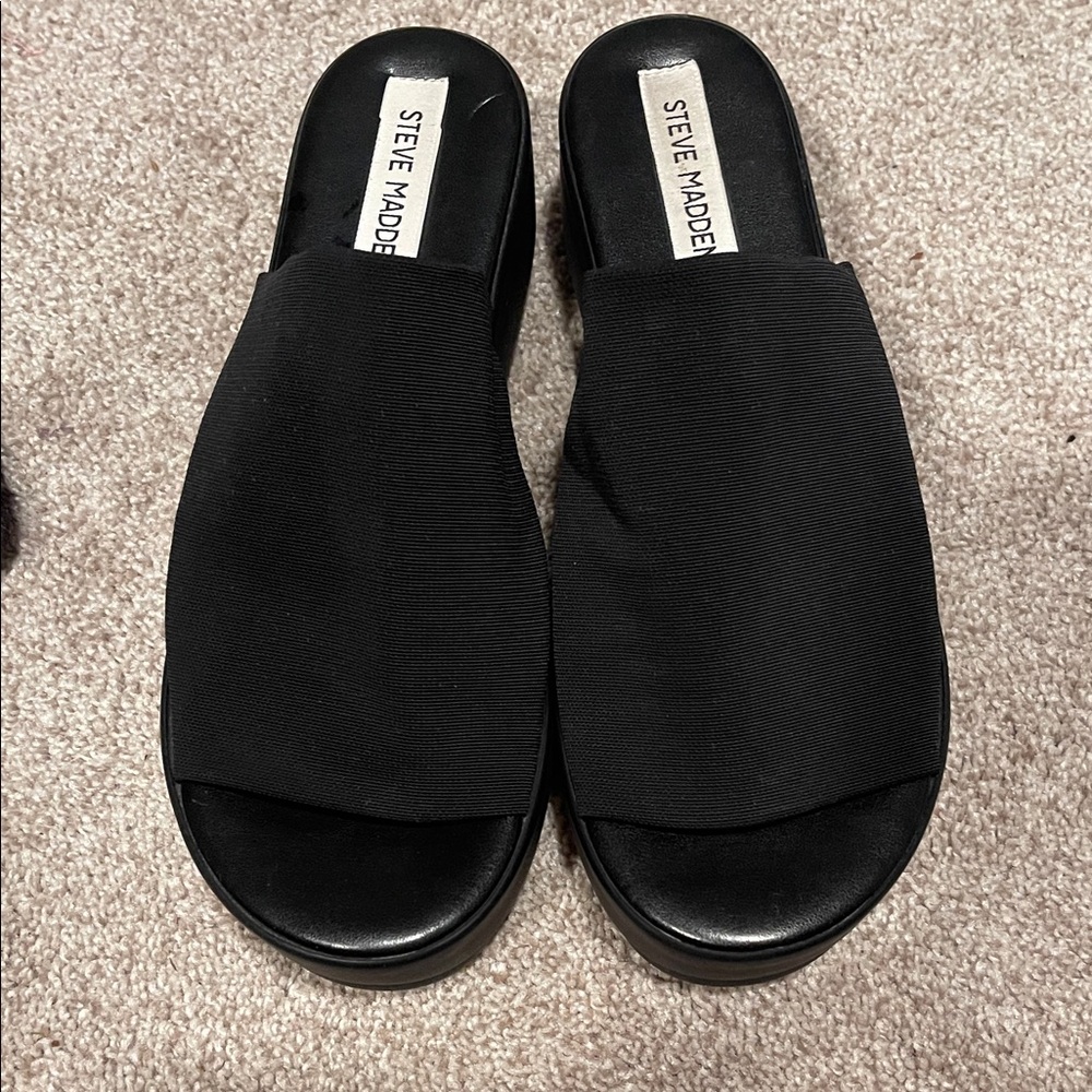 Vintage Steve Madden Black Slinky Platform Sandals Size 7 y2k 2000’s